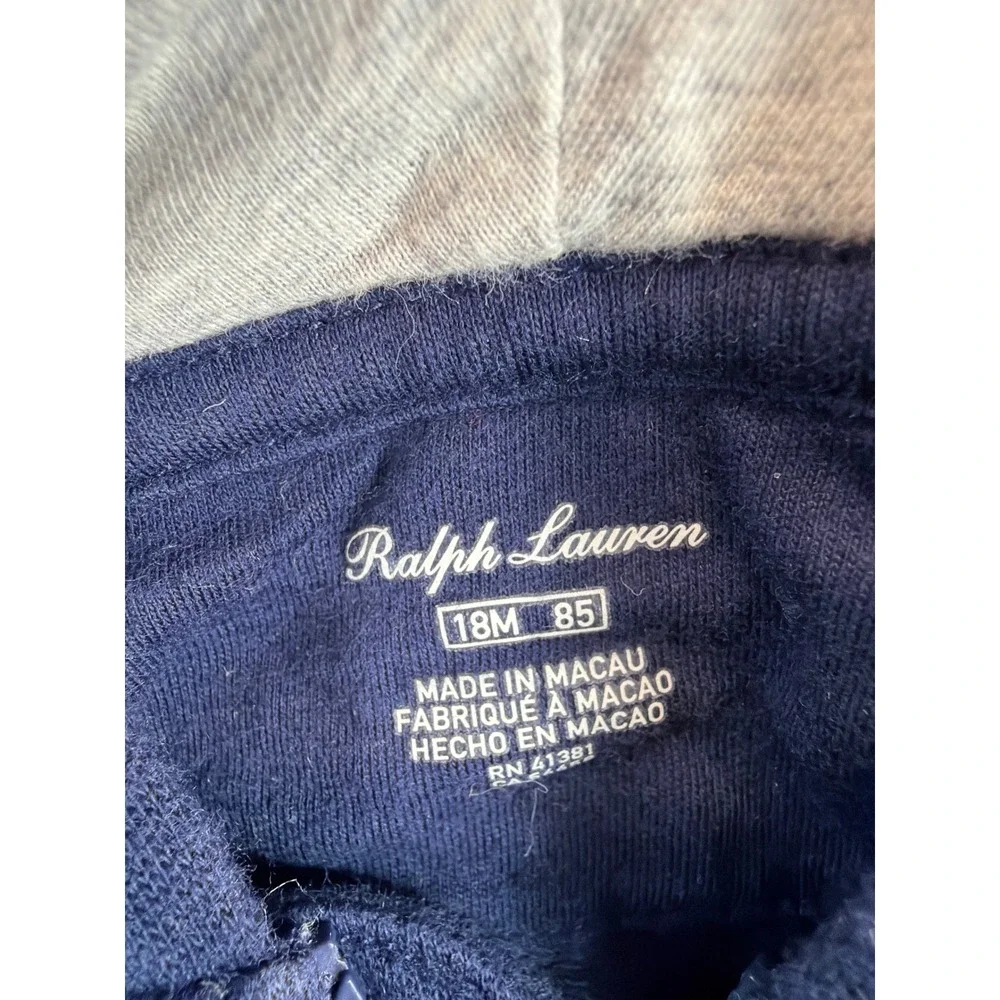 Polo Ralph Lauren Hoodie Kids 18M Navy Gray POLO Applique Full‎ Zip Colorblock